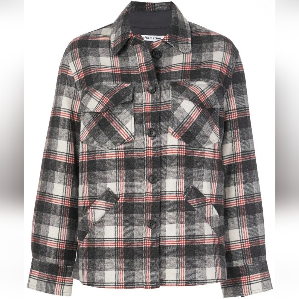 Reformation Woodside Jacket In Charcoal Check Size XS